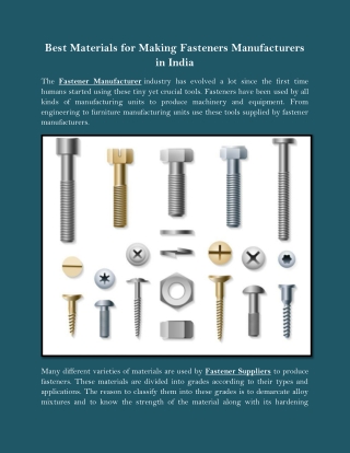 Best Materials for Making Fasteners Manufacturers in India