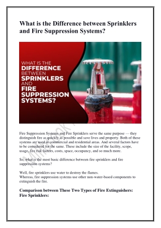 What is the Difference between Sprinklers and Fire Suppression Systems?
