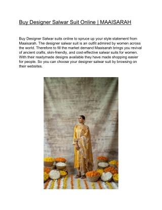 Buy Designer Salwar Suit Online | MAAISARAH