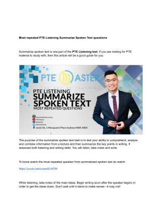 Most repeated PTE Listening Summarize Spoken Text questions