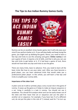 Easy to win the Rummy App Online Tips to ACE