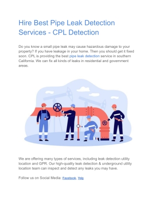 Hire the Best Pipe Leak Detection Services - CPL Detection