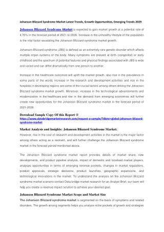 Johanson Blizzard Syndrome Market Latest Trends, Growth Opportunities, Emerging Trends 2029
