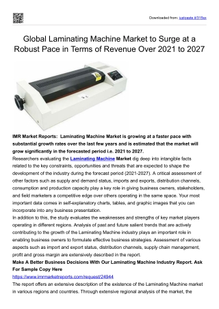 Global Laminating Machine Market to Surge at a Robust Pace in Terms of Revenue O