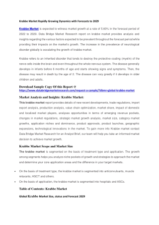 Krabbe Market Rapidly Growing Dynamics with Forecasts to 2029