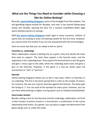 What are the Things You Need to Consider while Choosing a Site for Online Bettin