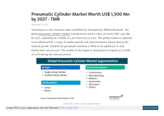 Pneumatic Cylinder Market Worth US$ 1,500 Mn by 2027 - TMR