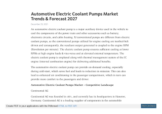 Automotive Electric Coolant Pumps Market Trends & Forecast 2027