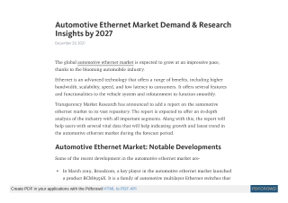 Automotive Ethernet Market Demand & Research Insights by 2027