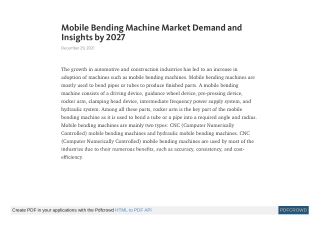 Mobile Bending Machine Market Demand and Insights by 2027