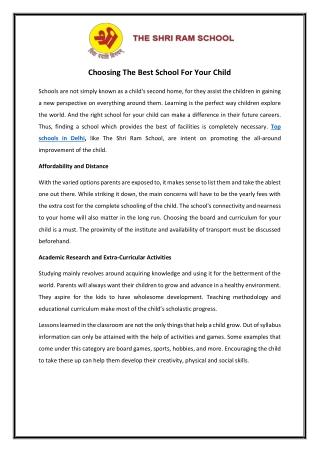 Choosing The Best School For Your Child