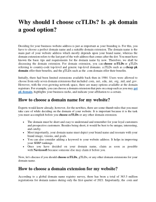 Why should I choose ccTLDs Is .pk domain a good option