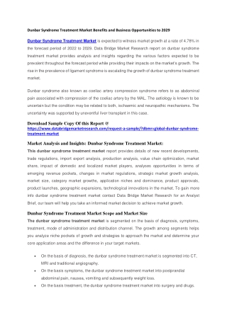 Dunbar Syndrome Treatment Market Benefits and Business Opportunities to 2029