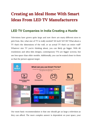 Creating an Ideal Home With Smart Ideas From LED TV Manufacturers