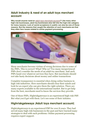 Adult toys merchant account No need to be discreet anymore - HighRisk Gateways