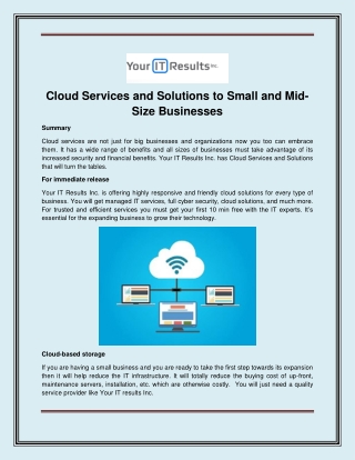 Cloud Services and Solutions to Small and Mid-Size Businesses