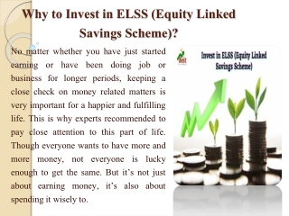 Why to Invest in ELSS Equity Linked Savings Scheme