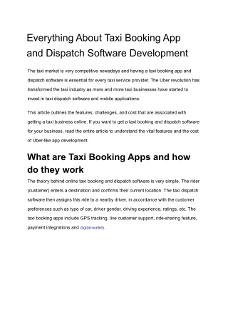 Everything About Taxi Booking App and Dispatch Software Development