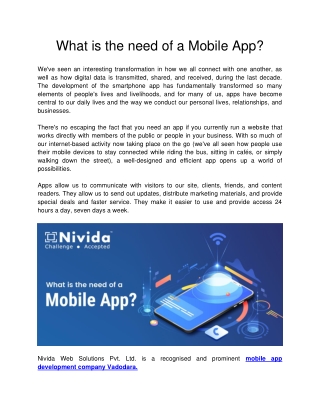 Nivida - What is the need of a Mobile App