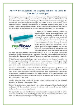 NuFlow Tech Explains The Urgency Behind The Drive To Get Rid Of Led Pipes