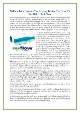 NuFlow Tech Explains The Urgency Behind The Drive To Get Rid Of Led Pipes