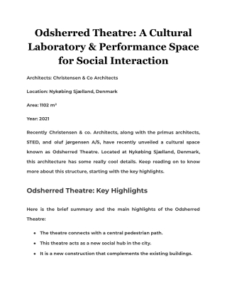 Odsherred Theatre: A Cultural Laboratory & Performance Space for Social Interact
