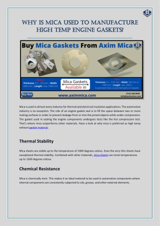 Why is Mica Used to Manufacture High Temp Engine Gaskets?