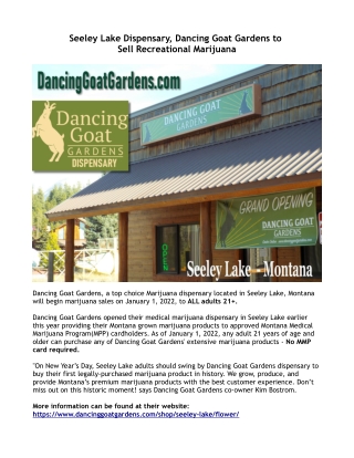Seeley Lake Dispensary, Dancing Goat Gardens to   Sell Recreational Marijuana