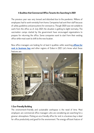 4 Qualities that Commercial Office Tenants Are Searching In 2021