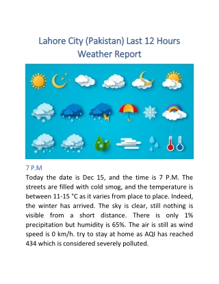 Lahore City (Pakistan) Last 12 Hours Weather Report