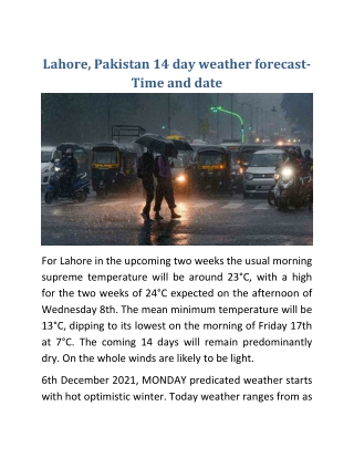 Lahore, Pakistan 14 day weather forecast-Time and date