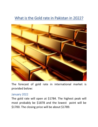 What is the Gold rate in Pakistan in 2022