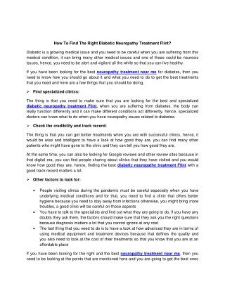 How To Find The Right Diabetic Neuropathy Treatment Flint?