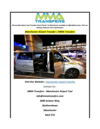 Manchester Airport Transfer MMA Transfers