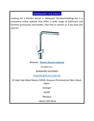 Kitchen Faucet Malaysia  Rainwareholdings.my