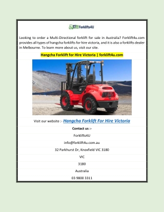 Hangcha Forklift for Hire Victoria | forklift4u.com