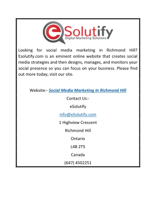 Social Media Marketing In Richmond Hill  Esolutify