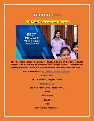 Top 10 Private College In Lucknown  Tihs.edu.in