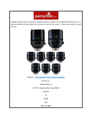 Zeiss Supreme Prime Rental Los Angeles  Pannyhire.com