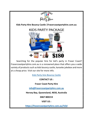 Kids Party Hire Bouncy Castle |Frasercoastpartyhire.com.au