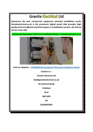 Commercial Equipment Electrical Installation Works  Graniteelectrical.co.uk