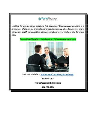 Promotional Products Job Openings  Promoplacement.com