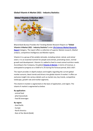 Global Vitamin A Market 2021 - Industry Statistics