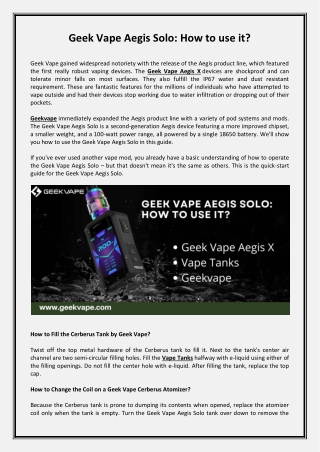 Geek Vape Aegis Solo How to use it