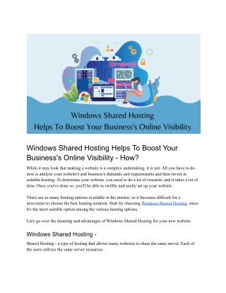 Windows Shared Hosting Helps To Boost Your Business's Online Visibility