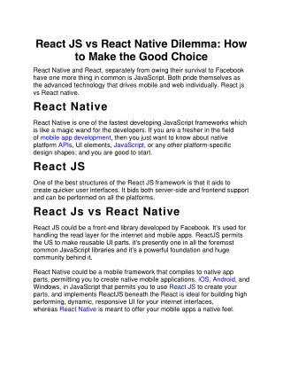 React JS vs React Native Dilemma