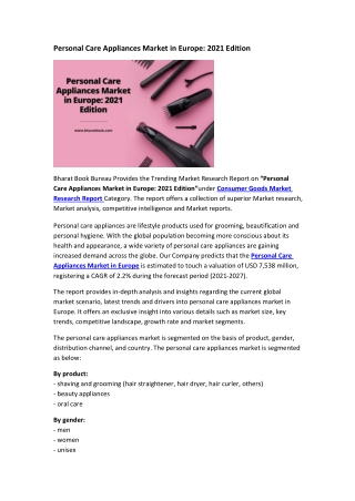 Personal Care Appliances Market in Europe: 2021 Edition