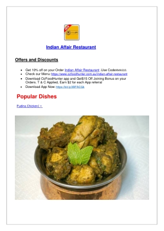 15% off - Indian Affair Restaurant Warrandyte Indian Menu, VIC