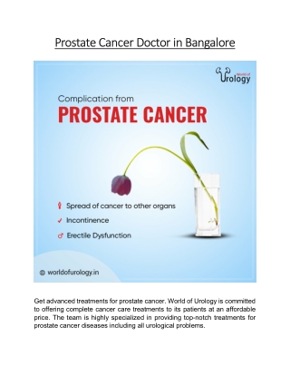 Prostate Cancer Doctor in Bangalore