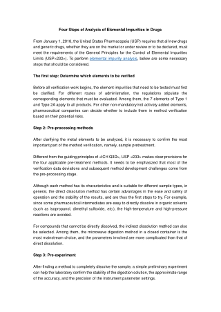 Four Steps of Analysis of Elemental Impurities in Drugs